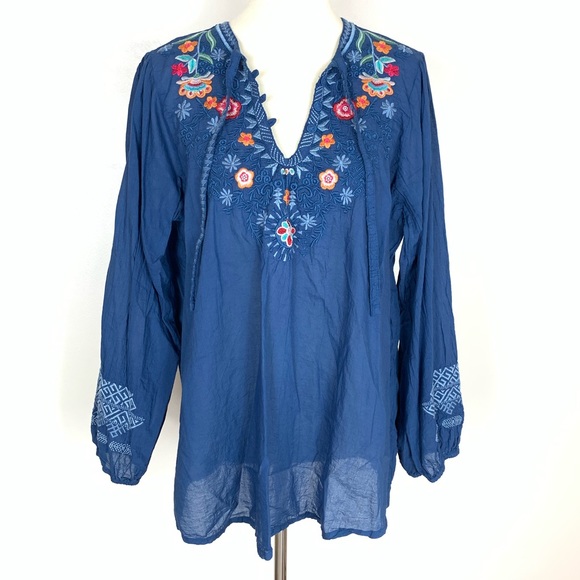 Johnny Was Tops - NWT Johnny Was Blue Embroidered Chelsee Blouse